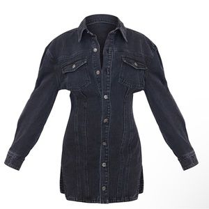 PLT Washed Black Seam Detail Long Sleeve Denim Dress